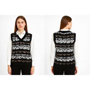 Belldini Black, White & Mocha Patterned Sleeveless Knit Sweater Vest - Size Medi